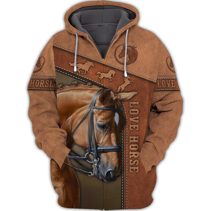 FUNSTUFFPRINT Love Horse Brown - 3D Full Print    3D Hoodie and Zip Hoodie