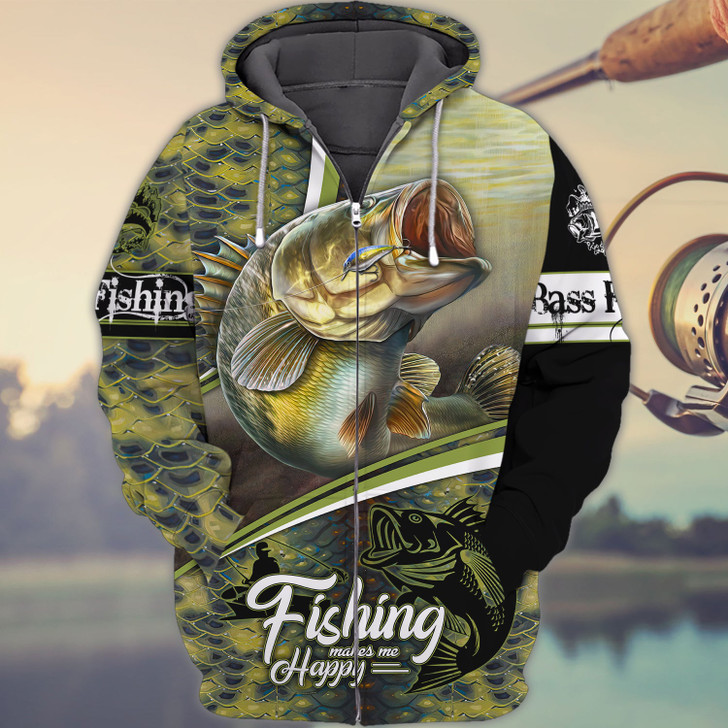 FUNSTUFFPRINT  Bass Fishing - Full Print   3D Hoodie and Zip Hoodie