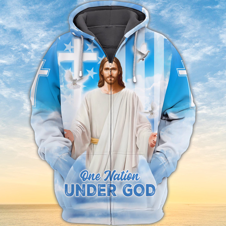 FUNSTUFFPRINT  One Nation Under God Christian Gift    3D Hoodie and Zip Hoodie