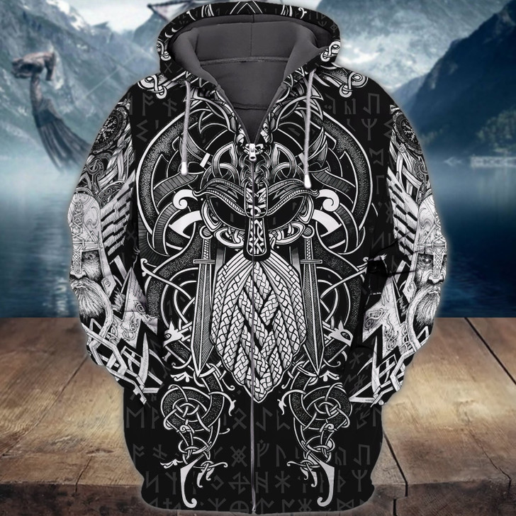 FUNSTUFFPRINT  Viking  Full Print Tad 02 3D Hoodie and Zip Hoodie