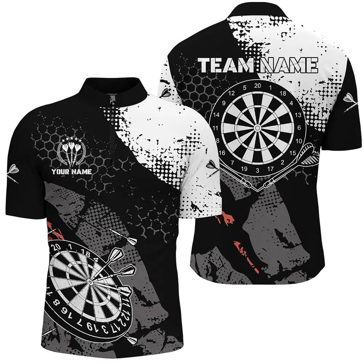Custom Retro Black White Pattern Custom Darts Quarter-Zip Shirts For Men Dart Team Jerseys