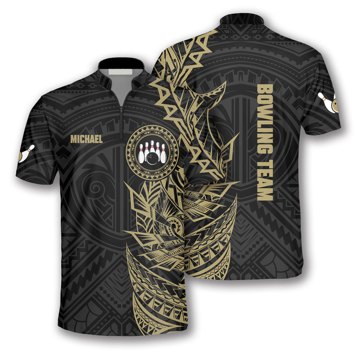 Custom Golden Tribal Custom Bowling Jerseys for Men, Perfect Shirt for Bowling Lover, Bowling Jersey Shirt