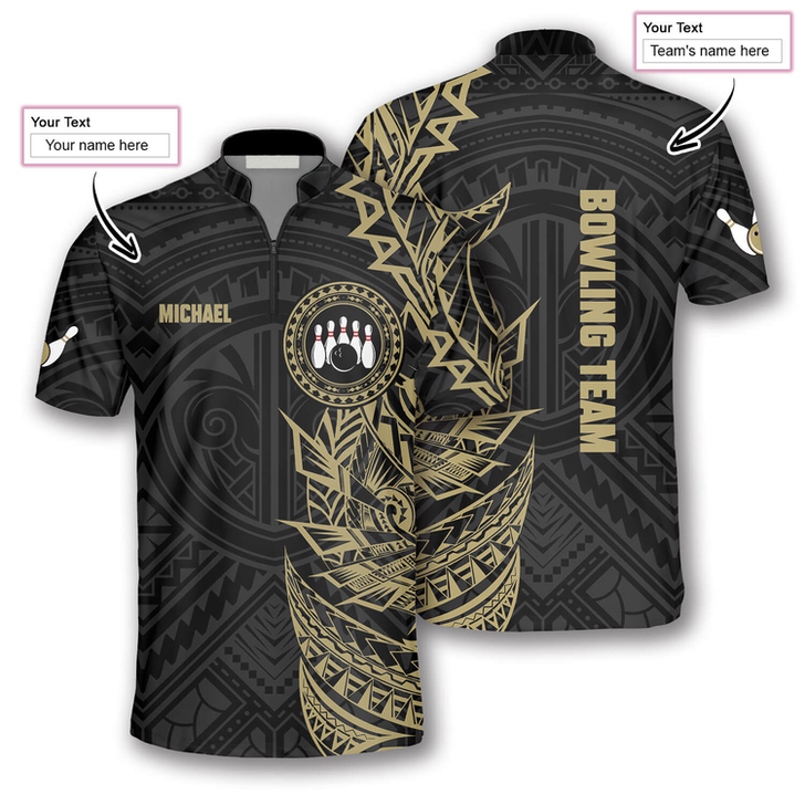 Custom Golden Tribal Custom Bowling Jerseys for Men, Perfect Shirt for Bowling Lover, Bowling Jersey Shirt