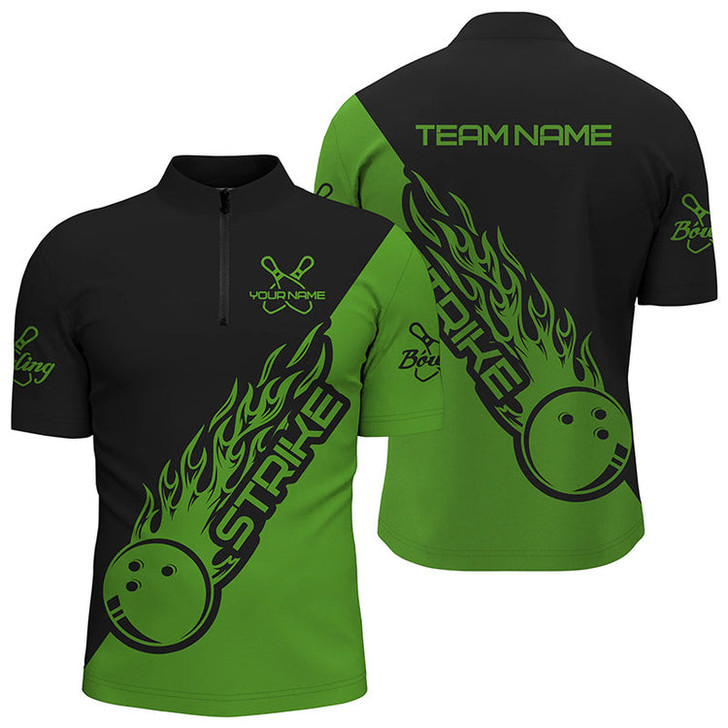 Custom Bowling strike polo Shirt For Men, Custom 3D Bowling Jersey Zipper Bowling Team League Shirt