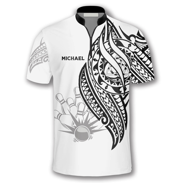 Custom White Tribal Custom Bowling Jerseys for Men, Custom Name Team Bowling Shirt