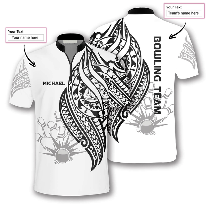 Custom White Tribal Custom Bowling Jerseys for Men, Custom Name Team Bowling Shirt