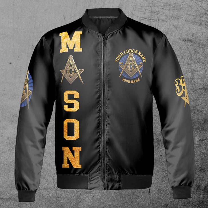 Customize Lodge Name Name and Number Freemasonry Masonic Symbol Unisex Bomber Jacket S-5XL