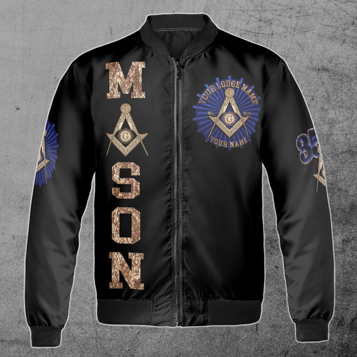 Customized Lodge Name Name and Number Freemasonry Masonic Symbol Unisex Bomber Jacket S-5XL