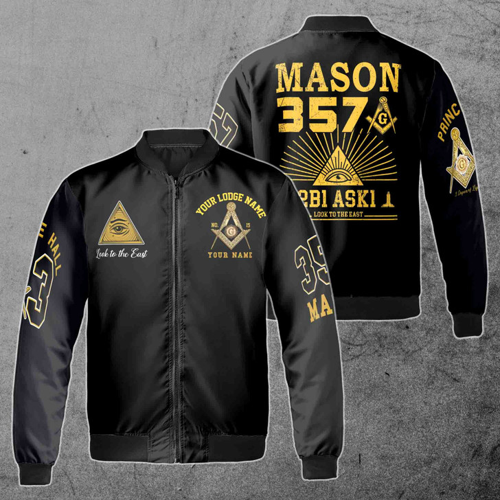 Customized Lodge Name and Number Freemasonry 357 Prince Hall Masonic Symbol Unisex Bomber Jacket S-5XL