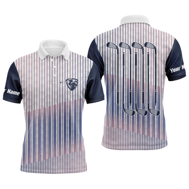 Custom Golf Men Polo Shirt - Custom Name Stripe Pattern Apparel - Personalized Gift For Golf Lover, Men, Dad, Husband, Boyfriend, Team