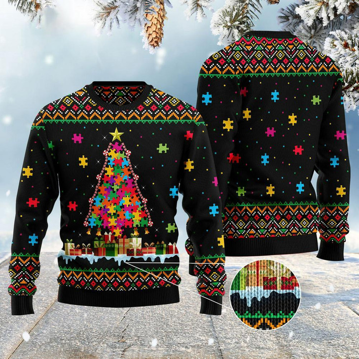 FUNSTUFFPRINT Autism Tree Christmas Ugly Christmas Sweater, Xmas Tree Sweater, Christmas Sweater Ugly  Sweater
