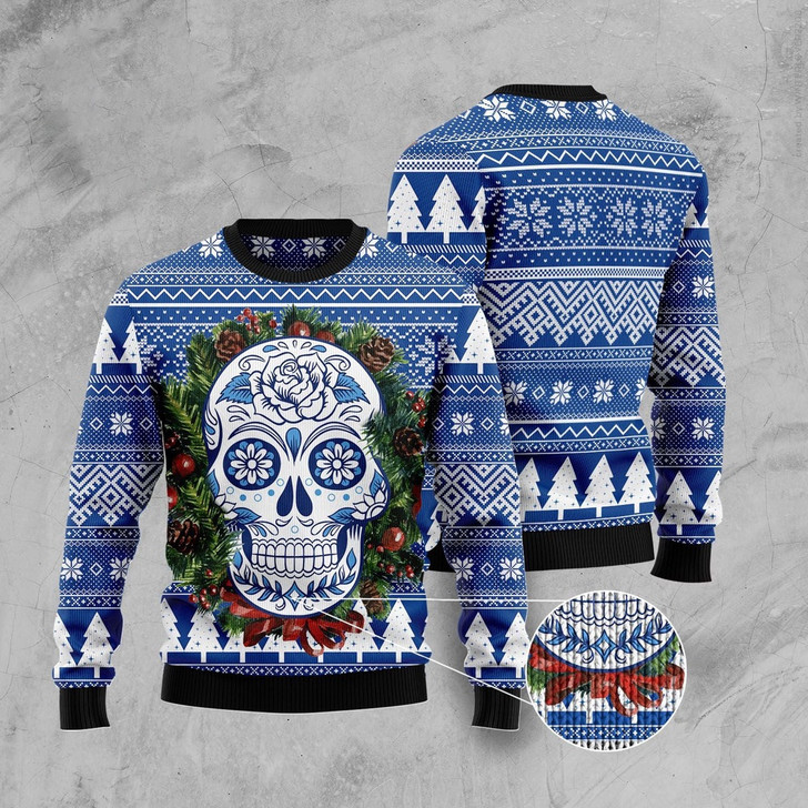 FUNSTUFFPRINT Awesome Sugar Skull Ugly Christmas Sweater, Christmas Sweater, Ugly Sweater, Funny Xmas Sweaters Ugly  Sweater