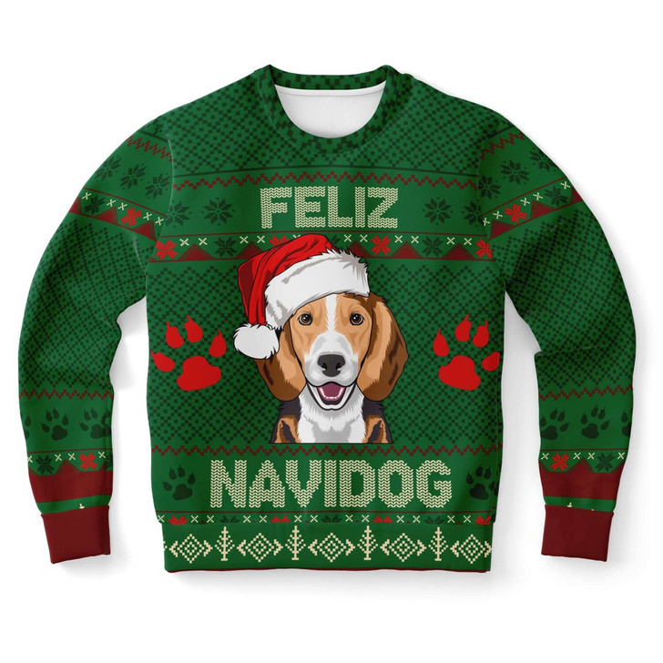 FUNSTUFFPRINT Beagle Feliz Navidog Ugly Christmas Sweater, Christmas Sweater, Ugly Sweater, Funny Xmas Sweaters Ugly  Sweater