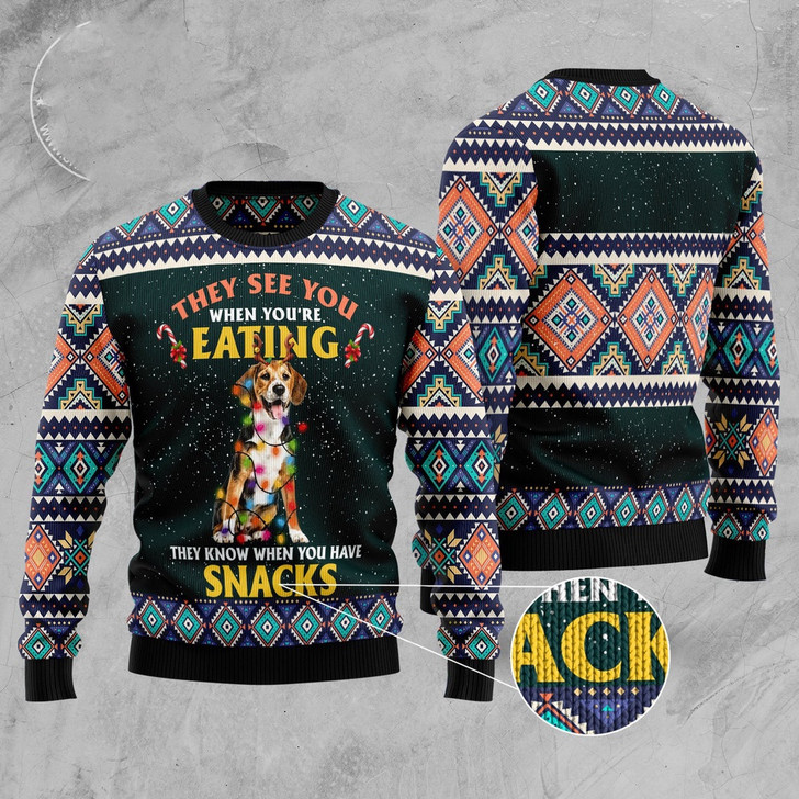 FUNSTUFFPRINT Beagle Snack Ugly Christmas Sweater, Christmas Sweater, Ugly Sweater, Funny Xmas Sweaters Ugly  Sweater
