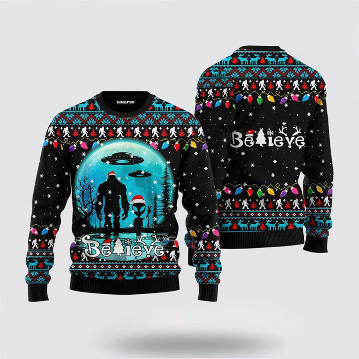 FUNSTUFFPRINT Bigfoot Christmas Ugly Christmas Sweater – Gifts For Ugly Sweater Lovers Ugly  Sweater