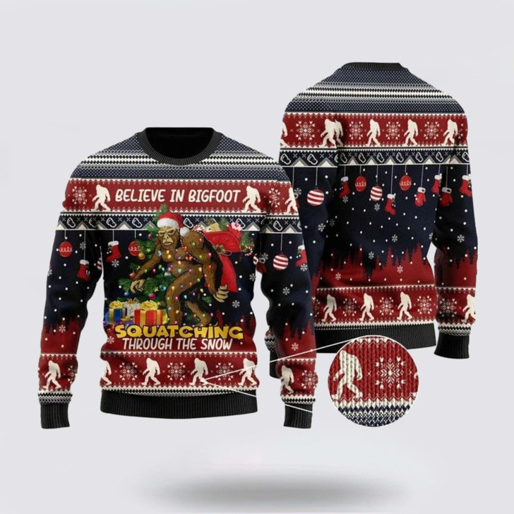 FUNSTUFFPRINT Bigfoot Lover Ugly Christmas Sweater Men & Women – Gifts For Bigfoot Lovers Ugly  Sweater