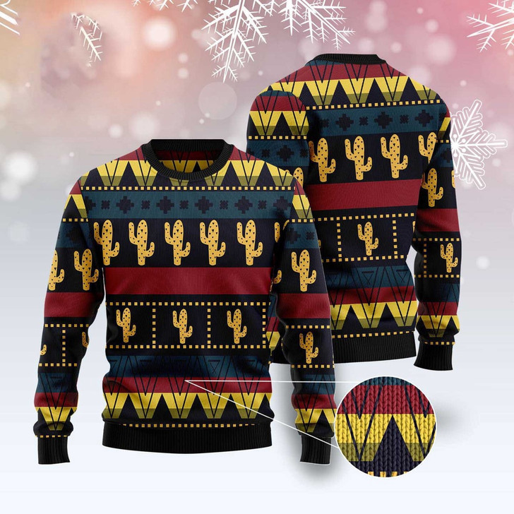FUNSTUFFPRINT Cactus Group Pattern Ugly Christmas Sweater, Christmas Sweater, Ugly Sweater, Funny Xmas Sweaters Ugly  Sweater