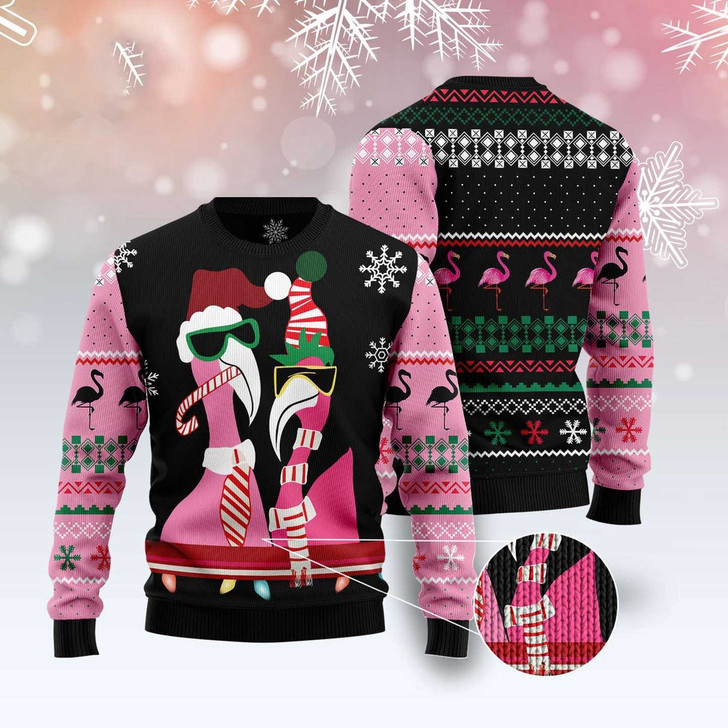 FUNSTUFFPRINT Candy Cane Flamingo Ugly Christmas Sweater, Christmas Sweater, Ugly Sweater, Funny Xmas Sweaters Ugly  Sweater