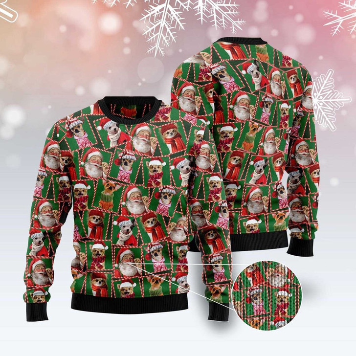 FUNSTUFFPRINT Chihuahua Santa Claus Ugly Christmas Sweater, Dog Ugly Christmas Sweater, Ugly Dog Sweaters Ugly  Sweater