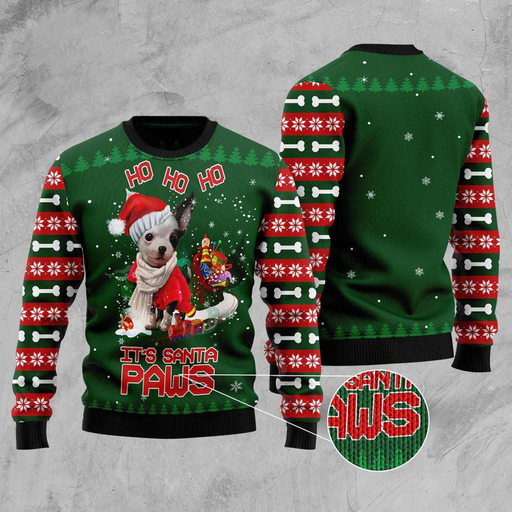 FUNSTUFFPRINT Chihuahua Santa Paws Ugly Christmas Sweater, Dog Ugly Christmas Sweater, Ugly Dog Sweaters Ugly  Sweater