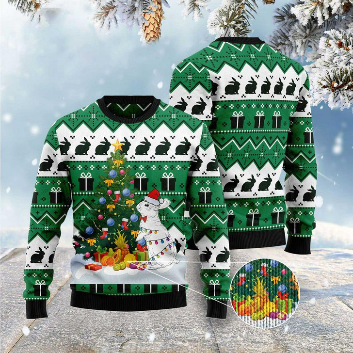 FUNSTUFFPRINT Christmas Tree Rabbit Ugly Christmas Sweater, Xmas Tree Sweater, Christmas Sweater Ugly  Sweater