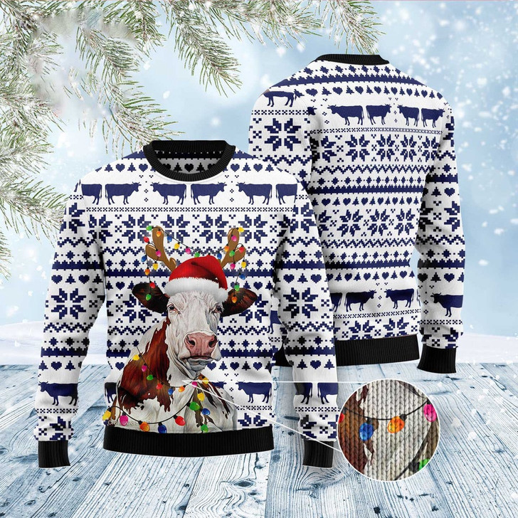 FUNSTUFFPRINT Cow Christmas Reunion Ugly Christmas Sweater, Christmas Sweater, Ugly Sweater, Funny Xmas Sweaters Ugly  Sweater