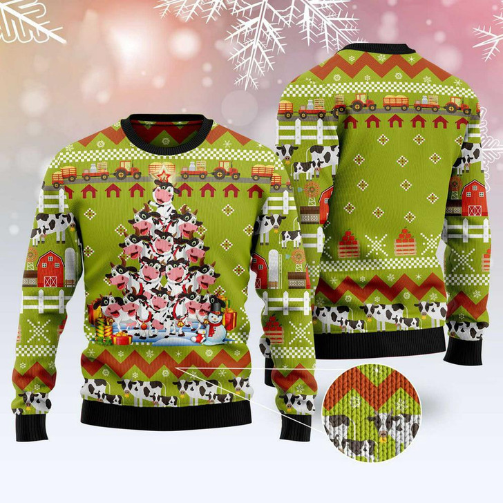 FUNSTUFFPRINT Cow Pine Tree Christmas Ugly Christmas Sweater, Xmas Tree Sweater, Christmas Sweater Ugly  Sweater
