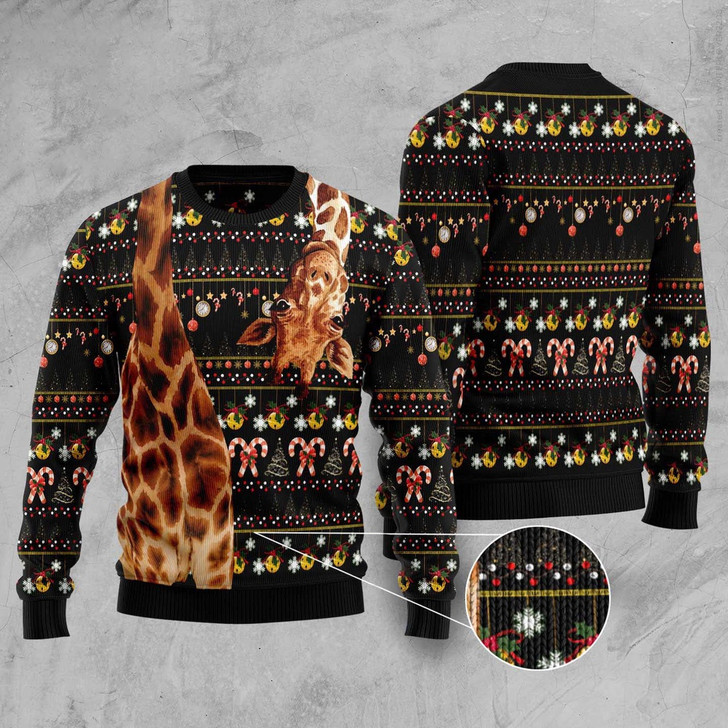 FUNSTUFFPRINT Cute Giraffe Ugly Christmas Sweater, Christmas Sweater, Ugly Sweater, Funny Xmas Sweaters Ugly  Sweater