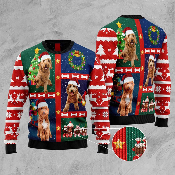 FUNSTUFFPRINT Cute Goldendoodle Ugly Christmas Sweater, Christmas Sweater, Ugly Sweater, Funny Xmas Sweaters Ugly  Sweater