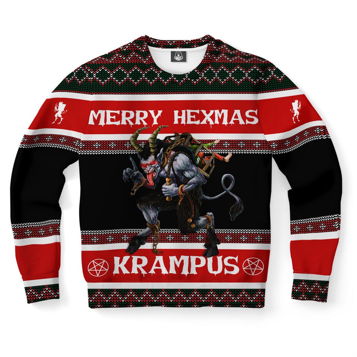 FUNSTUFFPRINT Dark Krampus Hexmas Ugly Christmas Sweater, Christmas Sweater, Ugly Sweater, Funny Xmas Sweaters Ugly  Sweater