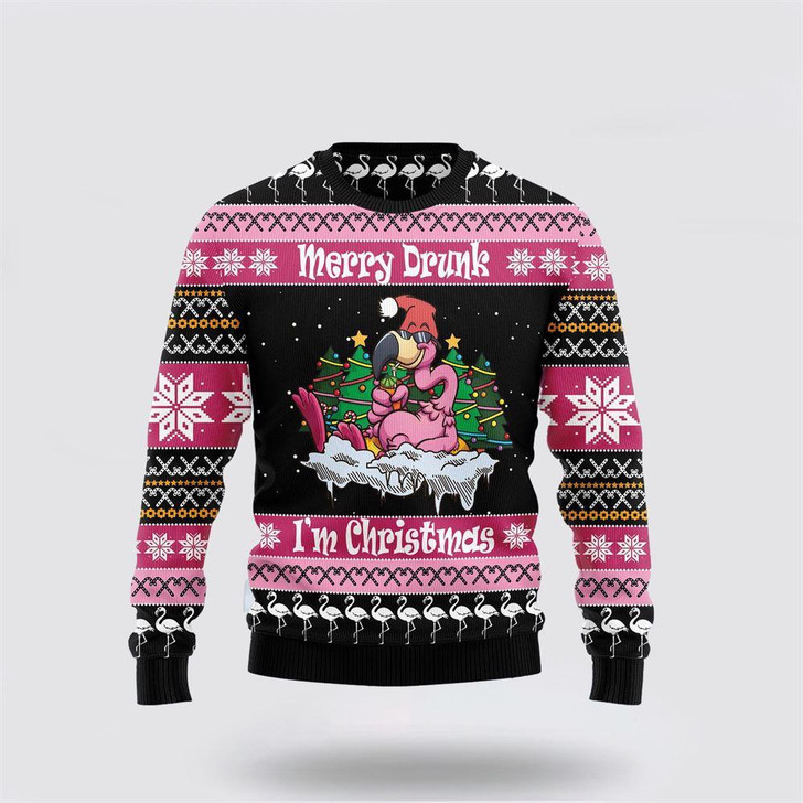 FUNSTUFFPRINT Flamingo Drunk Ugly Christmas Sweater – Sweater Gifts For Pet Lover Ugly  Sweater