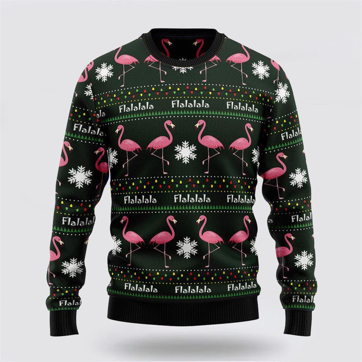 FUNSTUFFPRINT Flamingo Flalala Ugly Christmas Sweater – Sweater Gifts For Pet Lover Ugly  Sweater