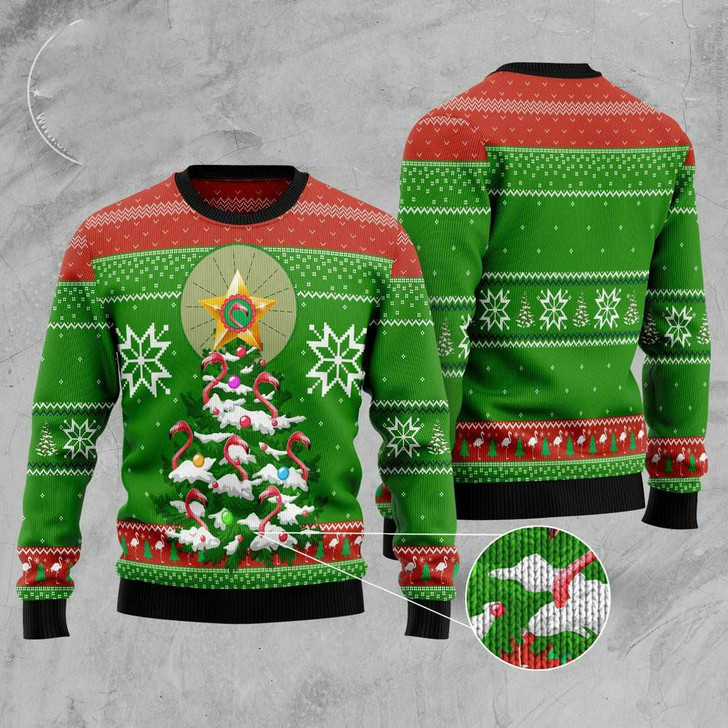 FUNSTUFFPRINT Flamingo Pine Tree Ugly Christmas Sweater, Xmas Tree Sweater, Christmas Sweater Ugly  Sweater