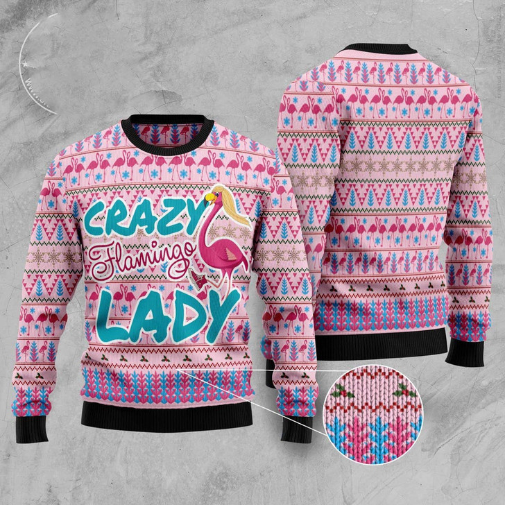 FUNSTUFFPRINT Flamingo Pink Flamingo Lady Ugly Christmas Sweater, Christmas Sweater, Ugly Sweater, Funny Xmas Sweaters Ugly  Sweater