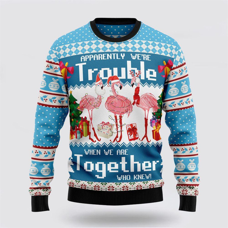 FUNSTUFFPRINT Flamingo Together Ugly Christmas Sweater – Sweater Gifts For Pet Lover Ugly  Sweater