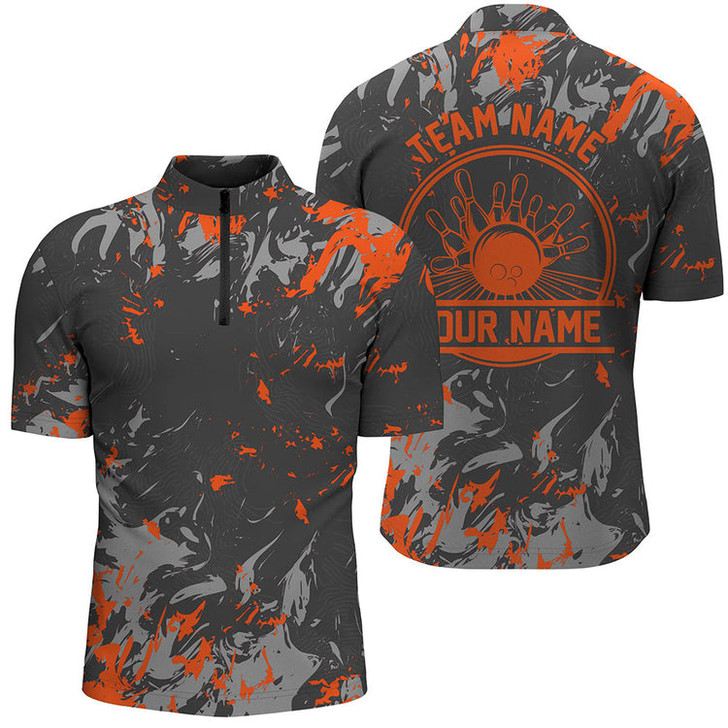 Custom Personalized Bowling Quarter Zip Shirts Men, Multi Color Bowling Balls And Pins Bowling Team Shirts