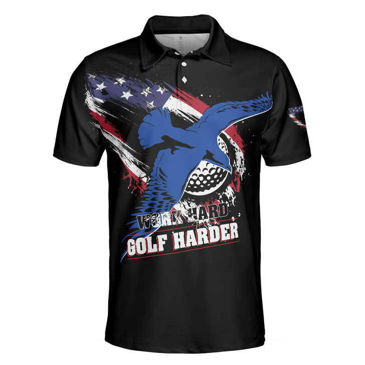 Work hard Golf harder Albatross American Flag Polo Shirt, Golf Shirt For Men, Gift For Golfers - Perfect Gift For Men