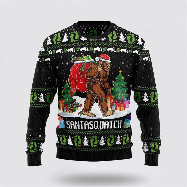 FUNSTUFFPRINT Get Festive With Bigfoot Santasquatch Ugly Christmas Sweater – Gifts For Bigfoot Lovers Ugly  Sweater