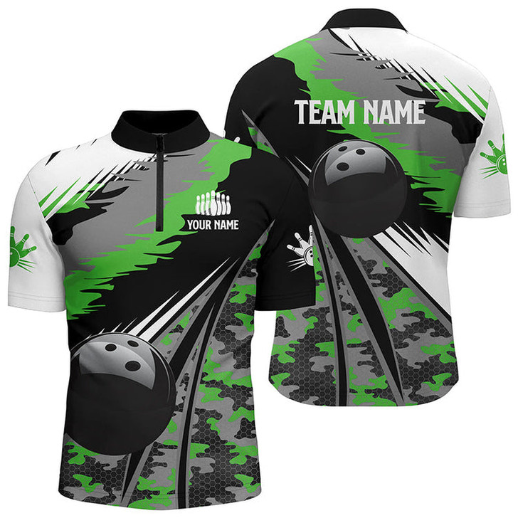 Custom Men's bowling Quarter Zip shirts Custom black ball blue camo Bowling Team Jersey, gift for Bowlers