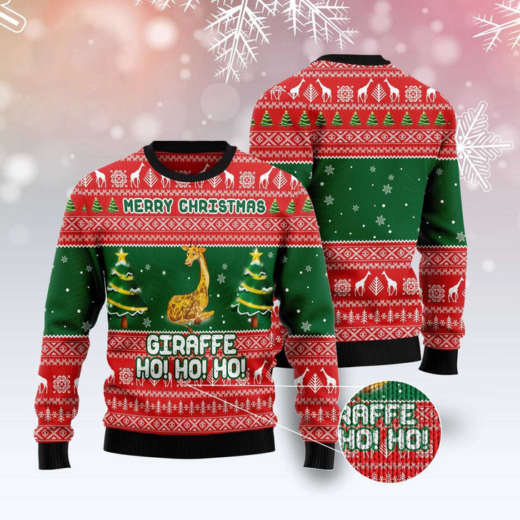 FUNSTUFFPRINT Giraffe Ho Ho Ho Ugly Christmas Sweater, Christmas Sweater, Ugly Sweater, Funny Xmas Sweaters Ugly  Sweater