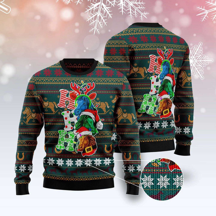 FUNSTUFFPRINT Horse Ho Ho Ho Ugly Christmas Sweater, Christmas Sweater, Ugly Sweater, Funny Xmas Sweaters Ugly  Sweater
