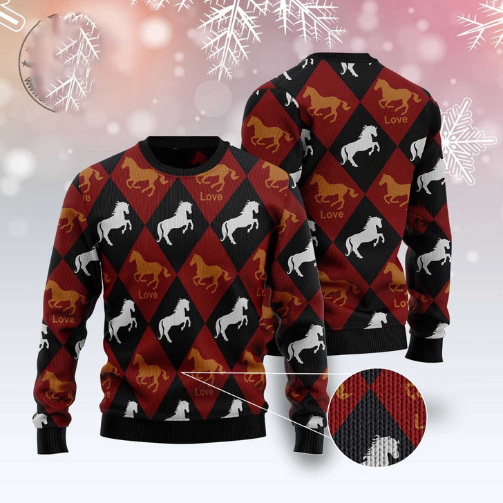FUNSTUFFPRINT Horse Love Ugly Christmas Sweater, Christmas Sweater, Ugly Sweater, Funny Xmas Sweaters Ugly  Sweater