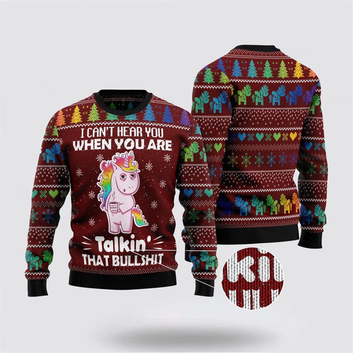 FUNSTUFFPRINT I Can‘t Hear You Unicorn Ugly Christmas Sweater – Best Gift For Christmas Ugly  Sweater