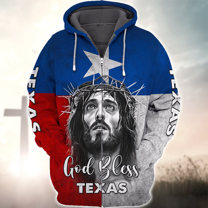 FUNSTUFFPRINT God Bless Texas  3D Hoodie and Zip Hoodie