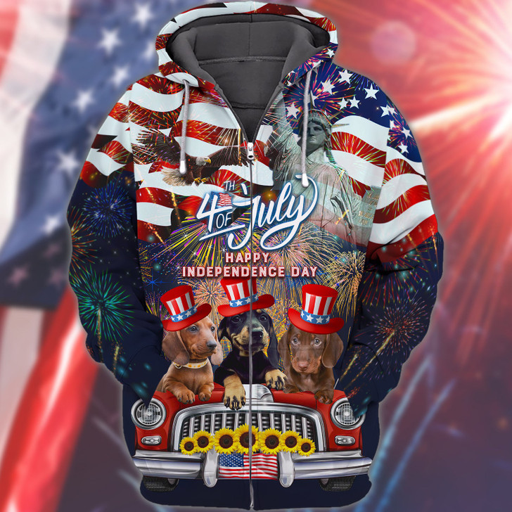 FUNSTUFFPRINT Dachshund American Hawaiian Shirt - Independence Day Is Coming 3D Hoodie and Zip Hoodie