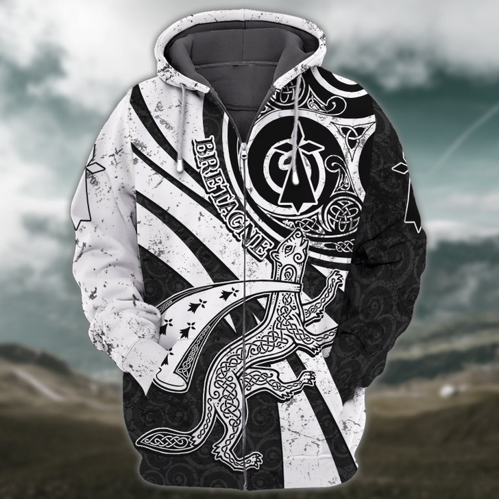FUNSTUFFPRINT Brittany Celtic Bretagne 3D Hoodie and Zip Hoodie