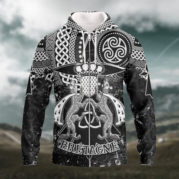 FUNSTUFFPRINT  Brittany Celtic Bretagne 3D Hoodie and Zip Hoodie