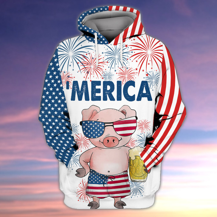 FUNSTUFFPRINT Pig - Independence Day Is Coming  3D Hoodie and Zip Hoodie