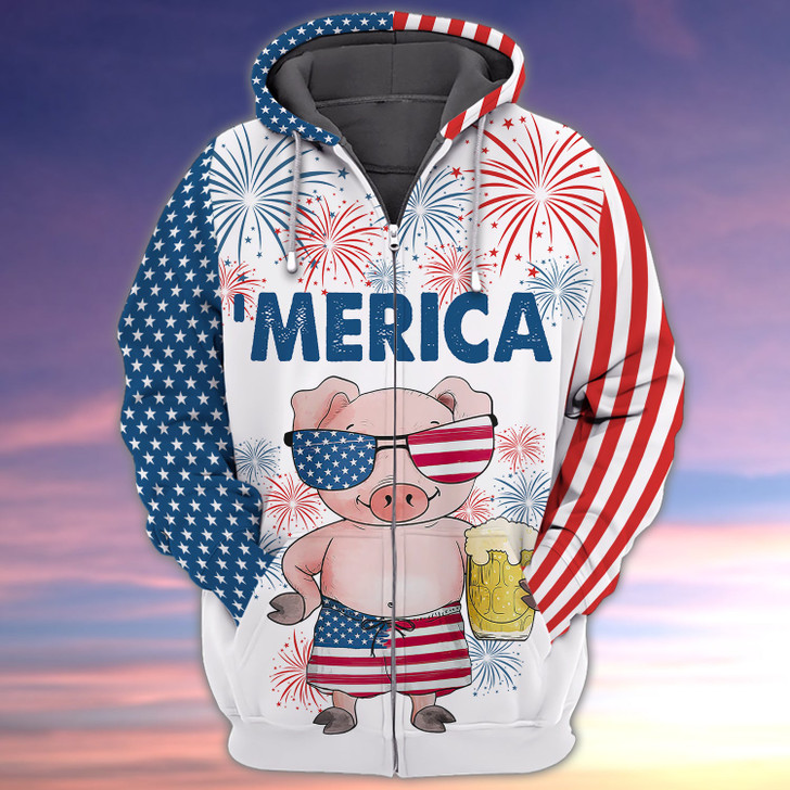 FUNSTUFFPRINT Pig - Independence Day Is Coming  3D Hoodie and Zip Hoodie