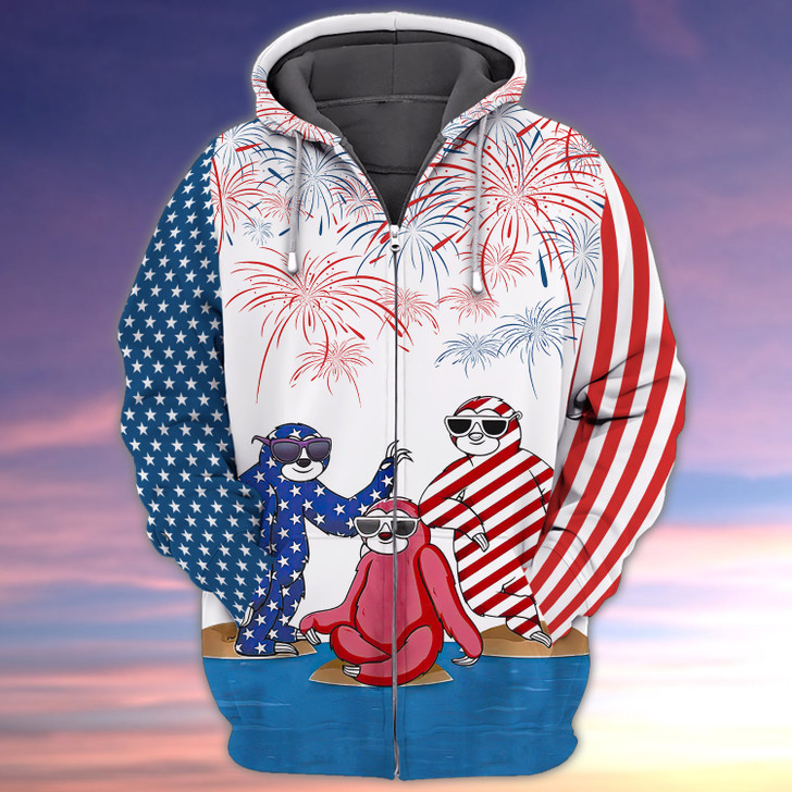 FUNSTUFFPRINT Sloth - Independence Day Is Coming   3D Hoodie and Zip Hoodie